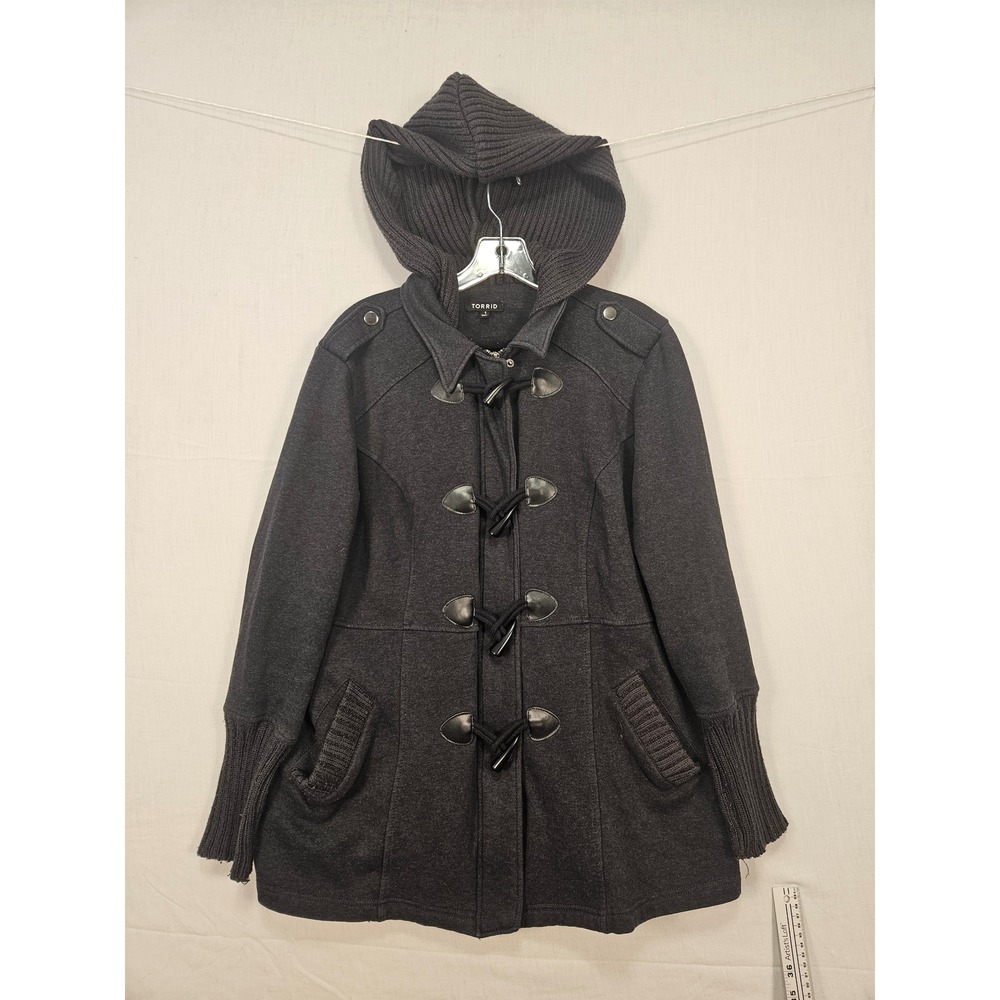 Torrid Womens Plus Size 1 Charcoal Grey Knit Toggle Hooded Duffle Coat 11028681